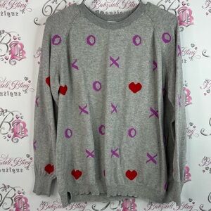 Zaker & plover sweater cashmereGray Sweater red Hearts Purple XO Pattern xoxo